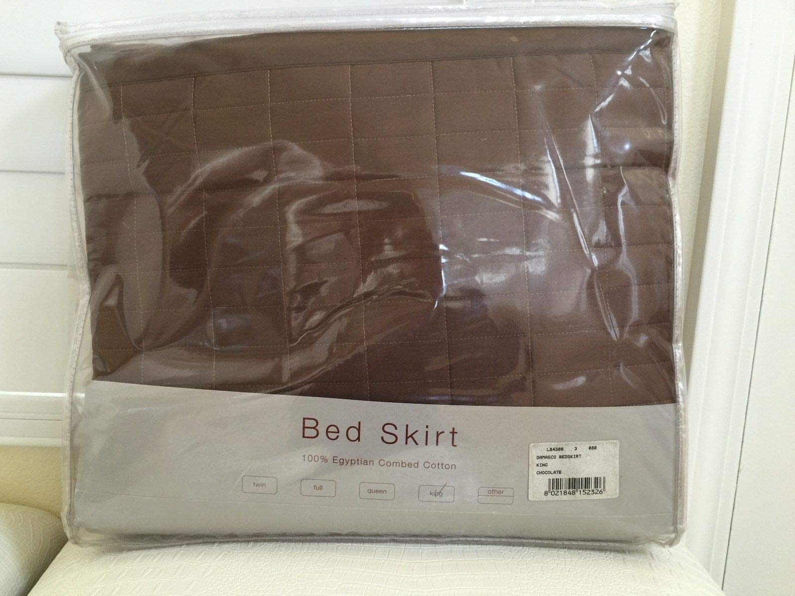 Luxury Italian DAMASCO King Size 3-Panel Bed Skirt - Chocolate Brown 100% Cotton Bedding for Elegant Bedroom Decor | Perfect for Master Bedrooms, Guest Rooms & Hotel Suites