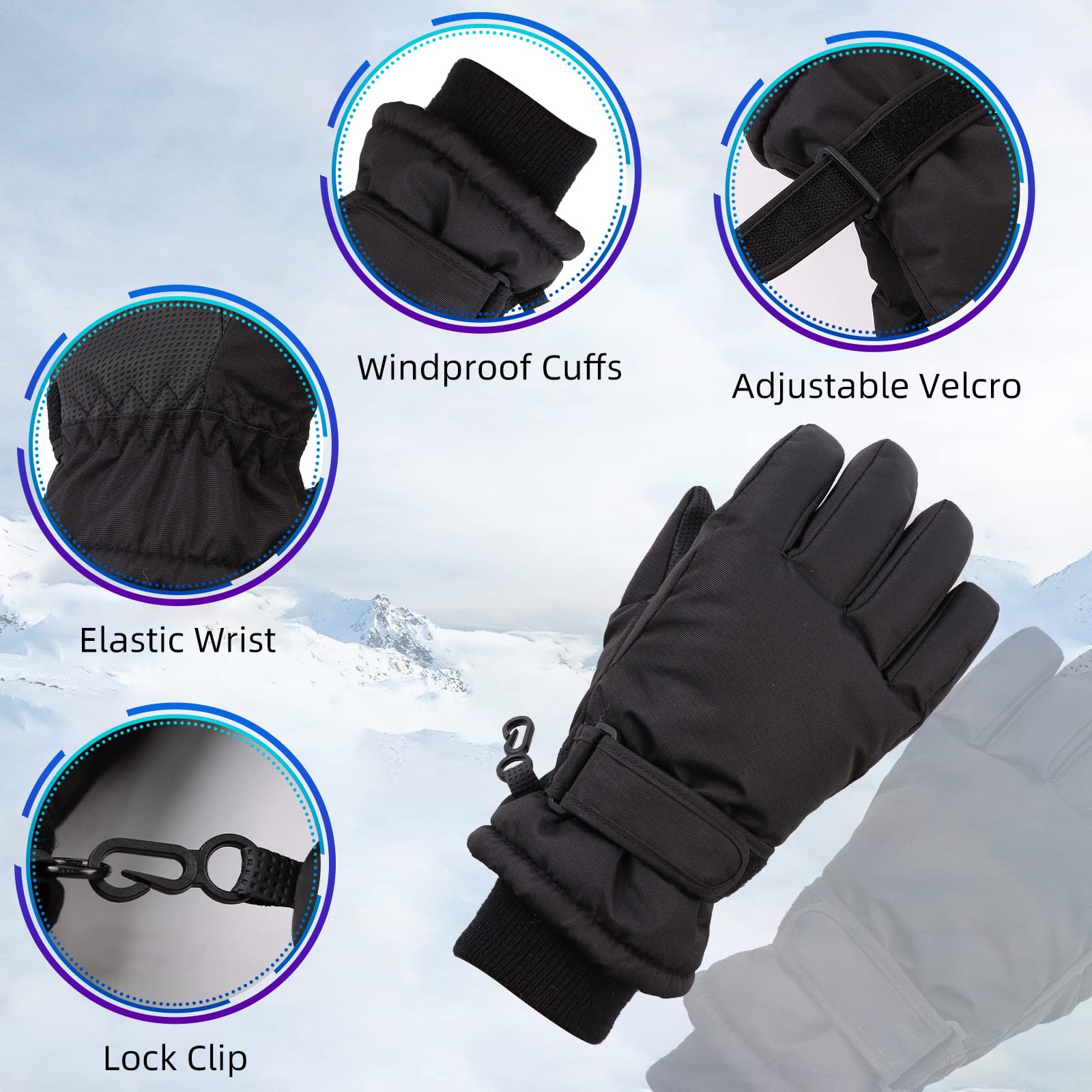 Kids Winter Ski Gloves for Boys & Girls - Waterproof Snowboard Gloves with Fleece Lining for Cold Weather - Perfect for Skiing, Snowboarding & Outdoor Winter Activities
