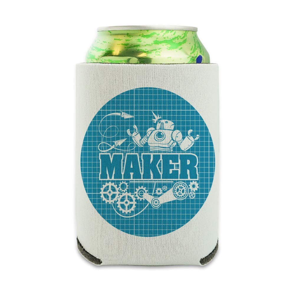 Robot & Gears Blueprint Design Insulated Can Cooler - Collapsible Drink Sleeve Holder for Beer, Soda & Beverages - Perfect for BBQs, Parties & Outdoor Activities