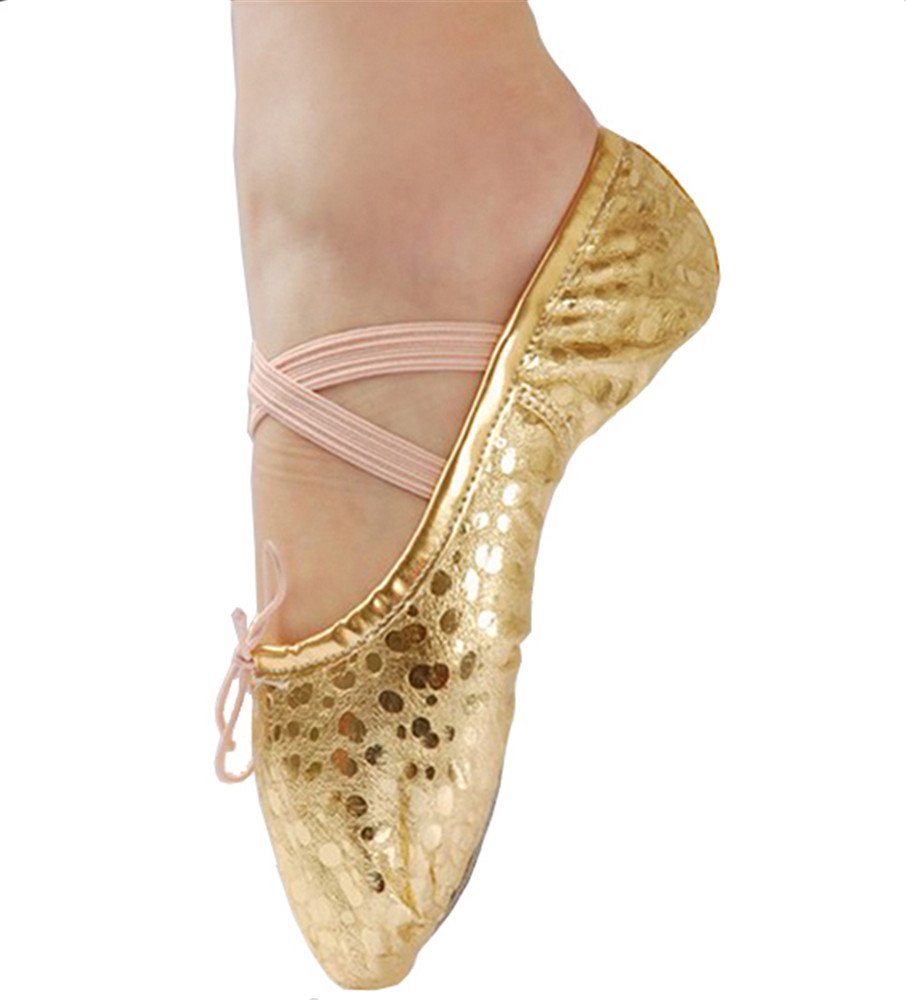 MissFiona Women's PU Leather Ballet Slippers - Split Sole Belly Dance Shoes for Adults - Comfortable Flat Dance Trainers for Ballet, Yoga & Home Wear