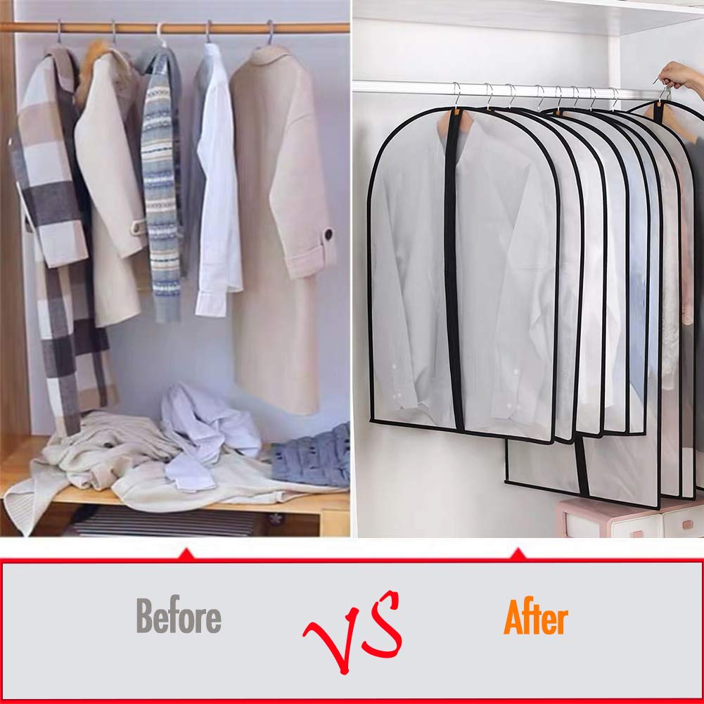 6-Pack Black Breathable Hanging Garment Bags with Clear Full Zipper - 24