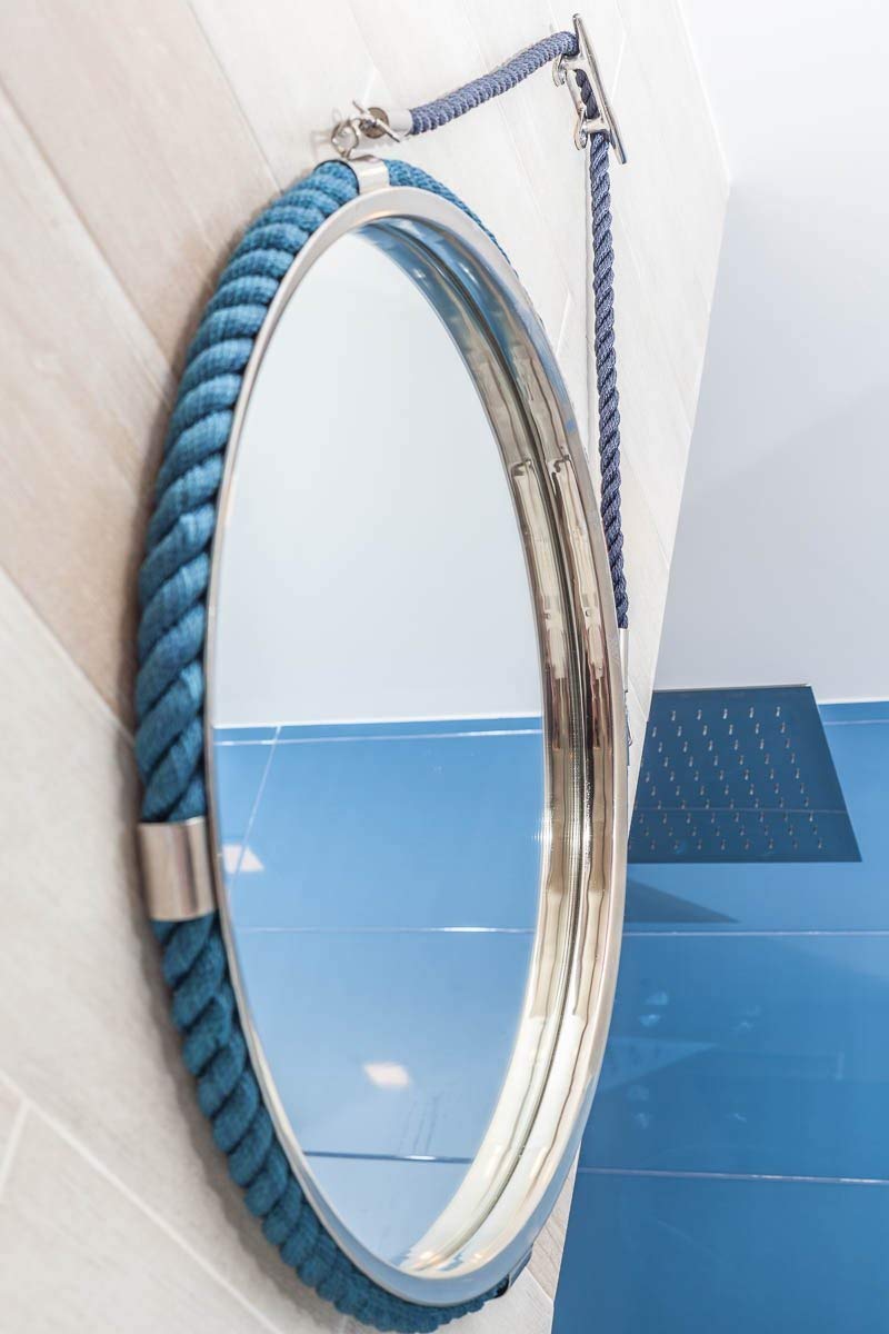 Nautical Round Wall Mirror - Blue Bathroom Hanging Mirror | Perfect Yacht Decor & Father's Day Gift for Dad | Ideal for Coastal Home Decor, Boat Cabins & Bathroom Vanities