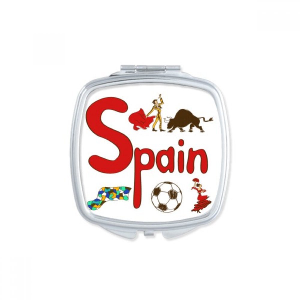 Spain National Symbol Landmark Pattern Square Mirror - Portable Compact Pocket Makeup Mirror with Double Sided Glass for Travel, Home & Office Use
