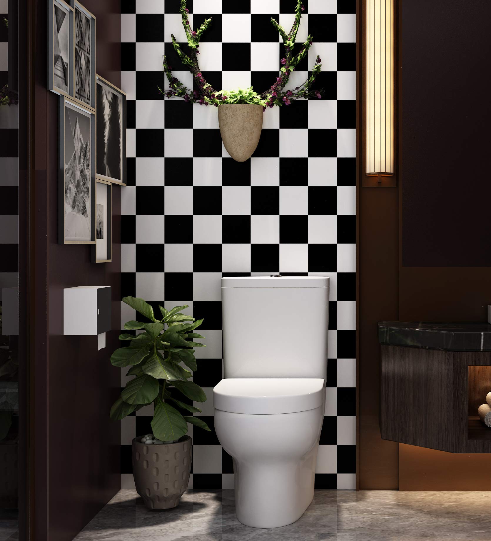 Livelynine 15.8x394 Inch Black & White Checkered Peel and Stick Vinyl Flooring - Waterproof Adhesive Contact Paper for RV, Kitchen, Bathroom Tiles | Easy DIY Floor & Wall Covering for Home Renovation & Decoration