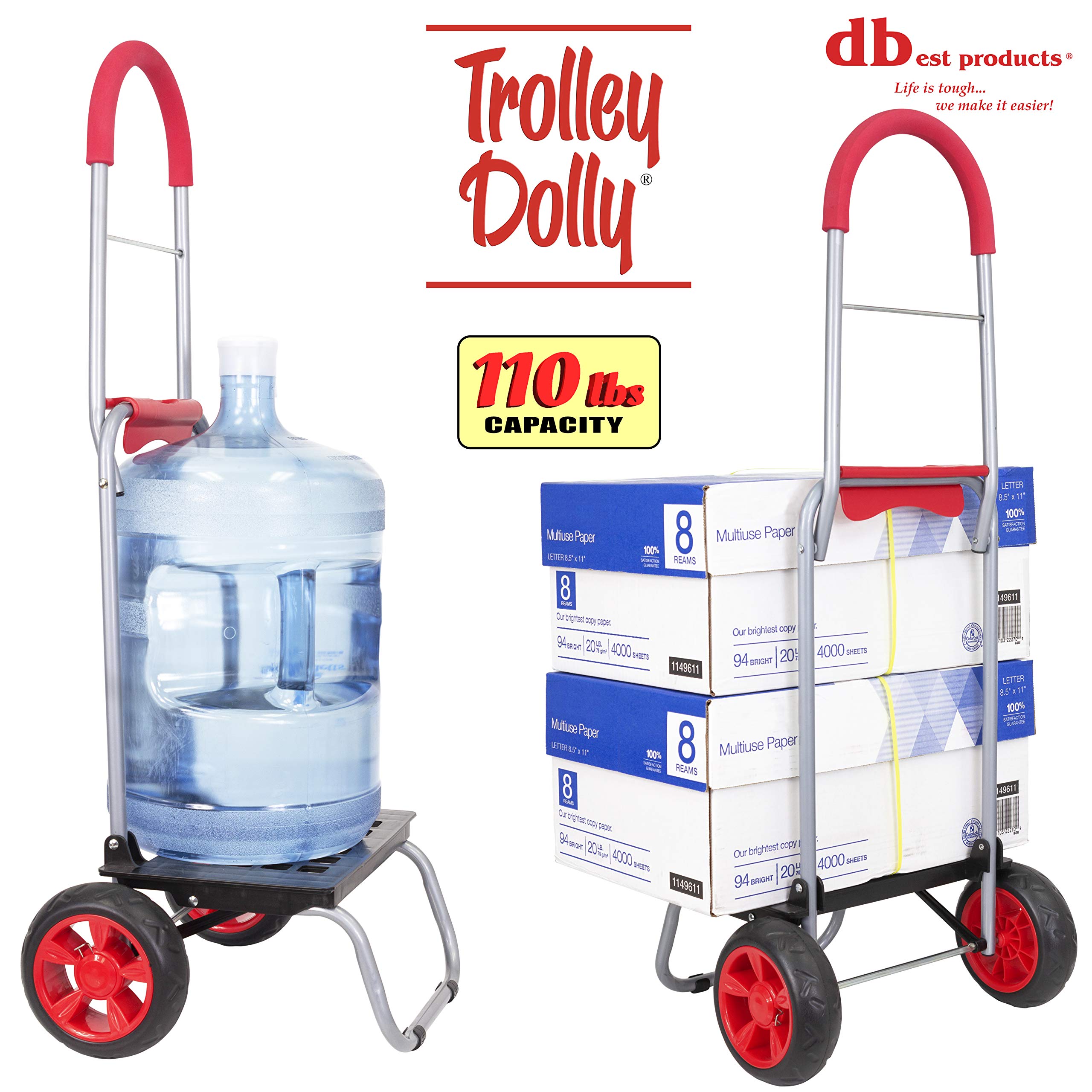 Dbest Foldable Shopping Cart with Wheels & Removable Bag - Red Grocery Trolley, Portable Hand Truck for Supermarket, Laundry, Picnics & Outdoor Activities