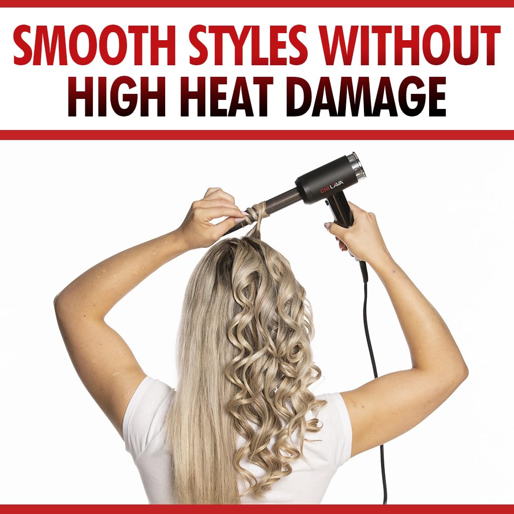CHI Lava Curl Shot Hair Curling Wand - Voluminous Shiny Long-Lasting Curls with Lower Temperature - Ergonomic Comfortable Design for Easy Styling at Home or Salon