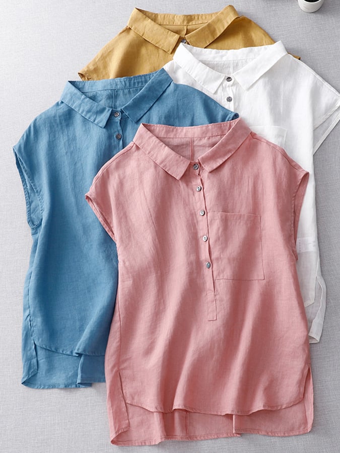 Lovevop Women's Cotton Loose Fit Lapel Drop Shoulder Sleeveless Blouse - Casual Summer Tops for Beach, Vacation & Everyday Wear
