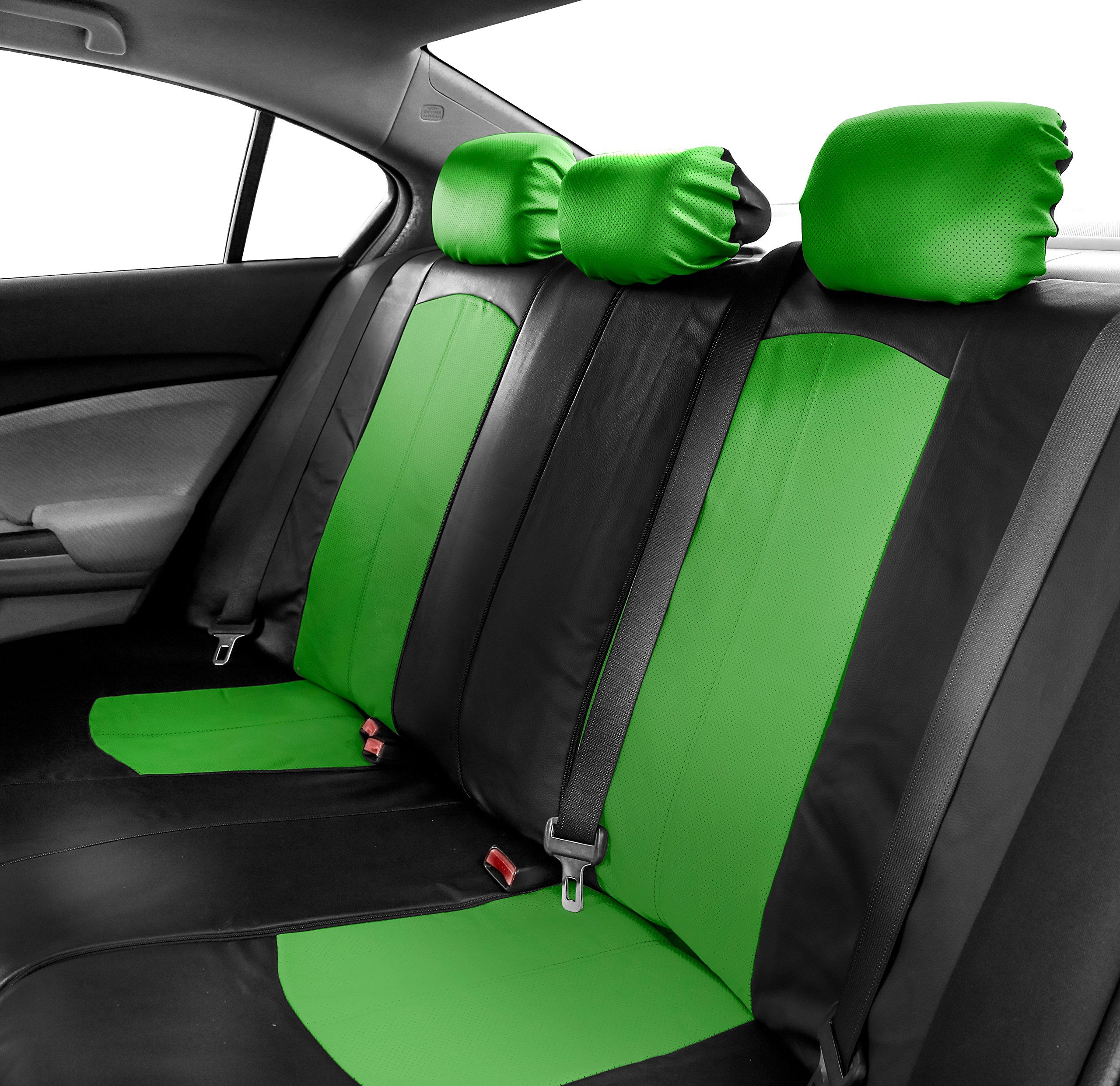 Premium Faux Leather Car Seat Covers - Universal Fit for Cars, Trucks & SUVs | Airbag Compatible Split Bench Design | Non-Slip Dash Grip Pad Included | Green & Tan Color Combo | Perfect for Road Trips, Daily Commutes & Vehicle Protection