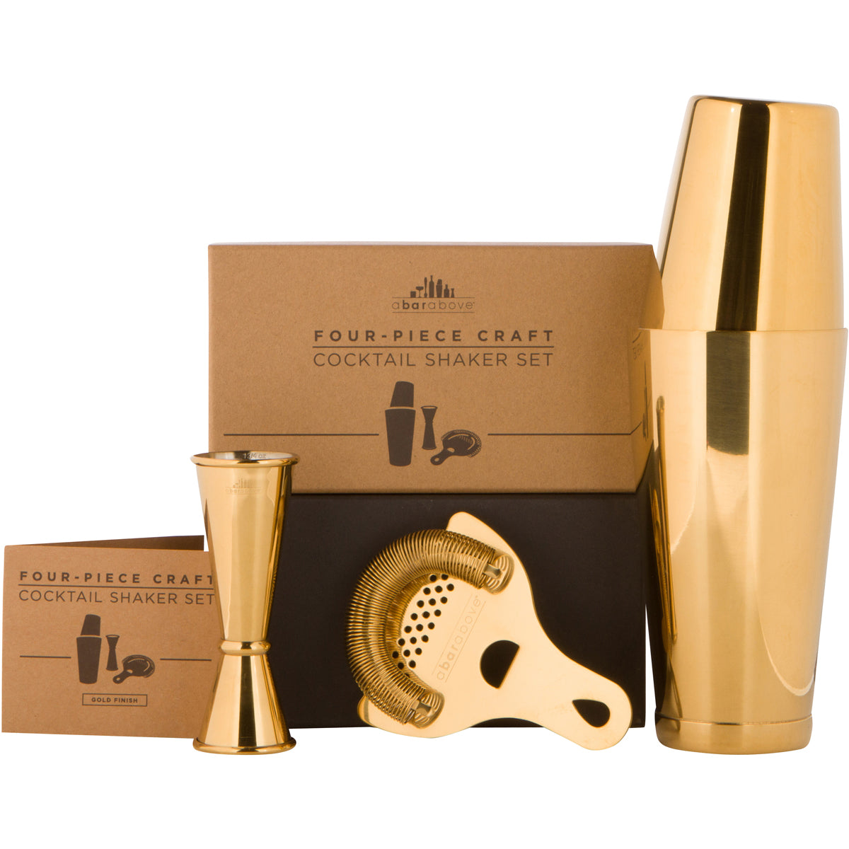 Premium 24K Gold Cocktail Shaker Set - 4 Piece Bar Kit with Strainer & Jigger - Perfect for Home Bars, Parties & Professional Mixology