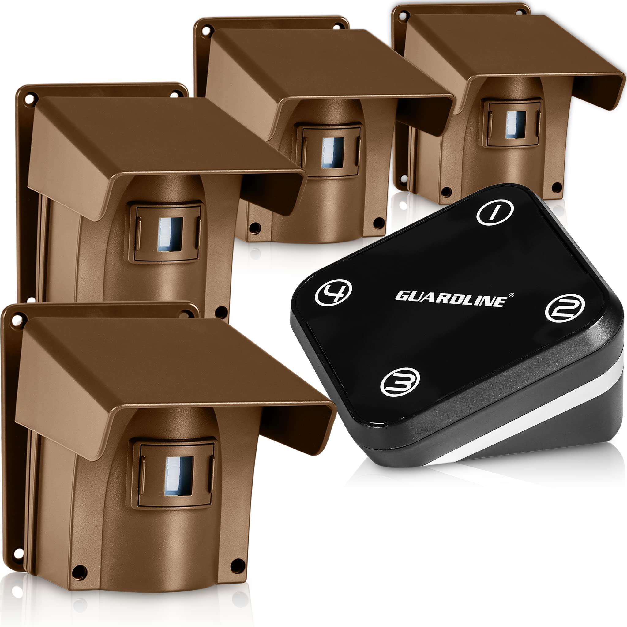 Guardline 500ft Wireless Driveway Alarm System - 4 Weatherproof Motion Detector Sensors & 1 Receiver | Outdoor Home Security Alert for Driveway, Garage, Shed & Property Protection | Ideal for Rural Homes, Farms & Large Properties