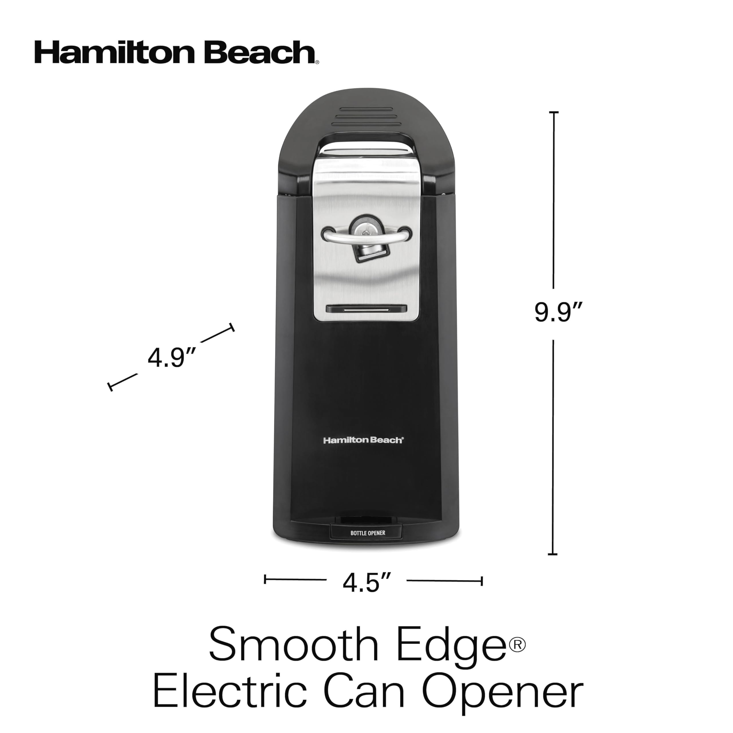 Hamilton Beach Smooth Touch Electric Automatic Can Opener - Effortless Push Down Lever for All Standard & Pop-Top Cans - Extra Tall Design with Bottle Opener & Built-In Knife Sharpener - Black - Perfect for Kitchen, Camping & Emergency Preparedness