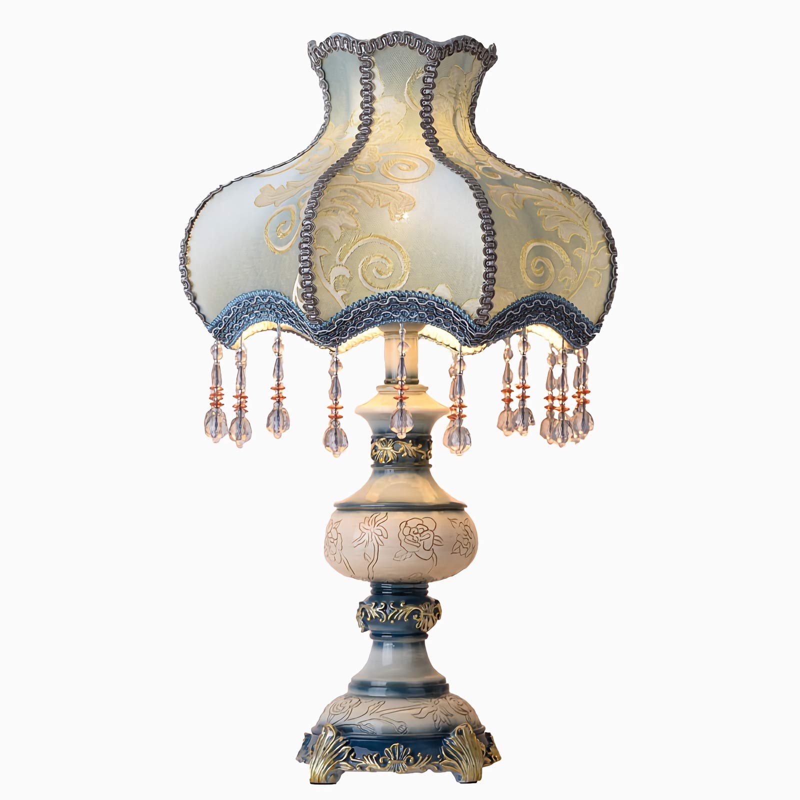 Victorian Style Table Lamp with Fabric Shade - European Inspired E27 Desk Lamp for Living Room & Office, Retro Eye-Caring Resin Bedside Lighting | Perfect for Reading Nooks, Home Decor & Workspace Ambiance