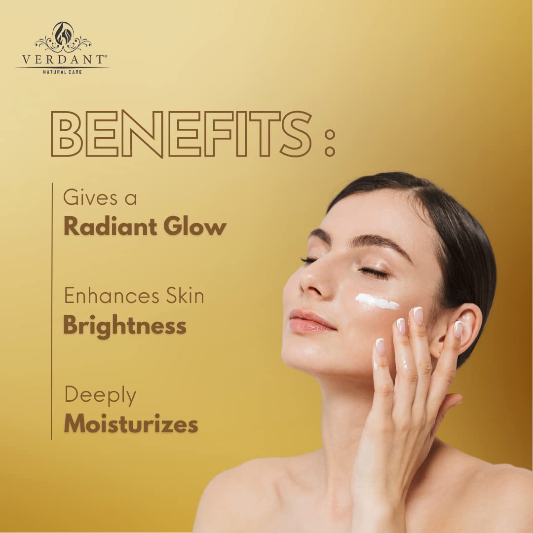 Verdant Gold Face Cream with Hyaluronic Acid & Vitamin A, B3 | Anti-Aging Moisturizer for Glowing Skin | Brightening & Hydrating Cream | Sulfate & Paraben Free | 100ml | Perfect for Night Routine & Dry Skin Care