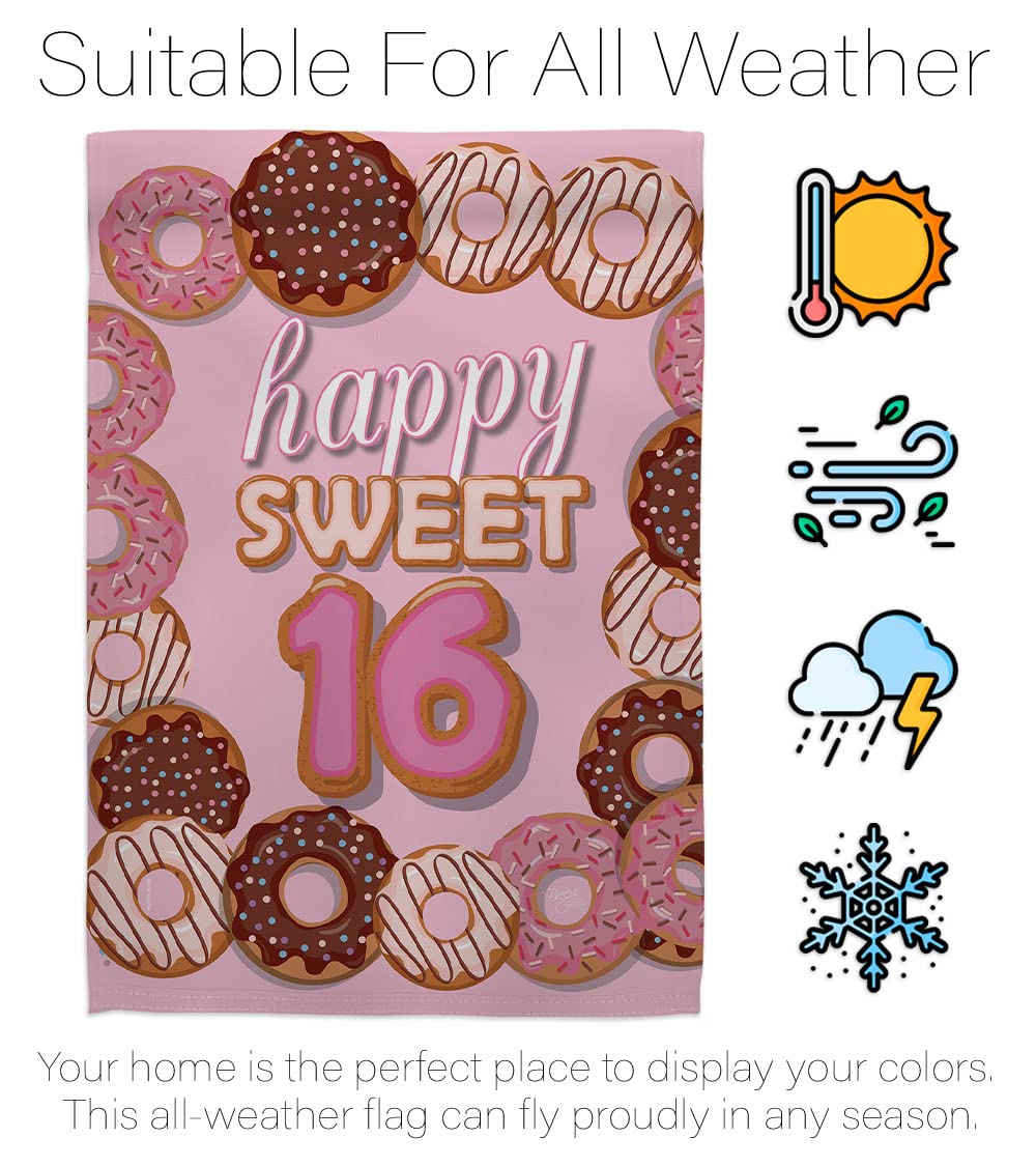 Sweet 16 Garden Flag - Double-Sided Teen Gift for Parties & Yard Decor