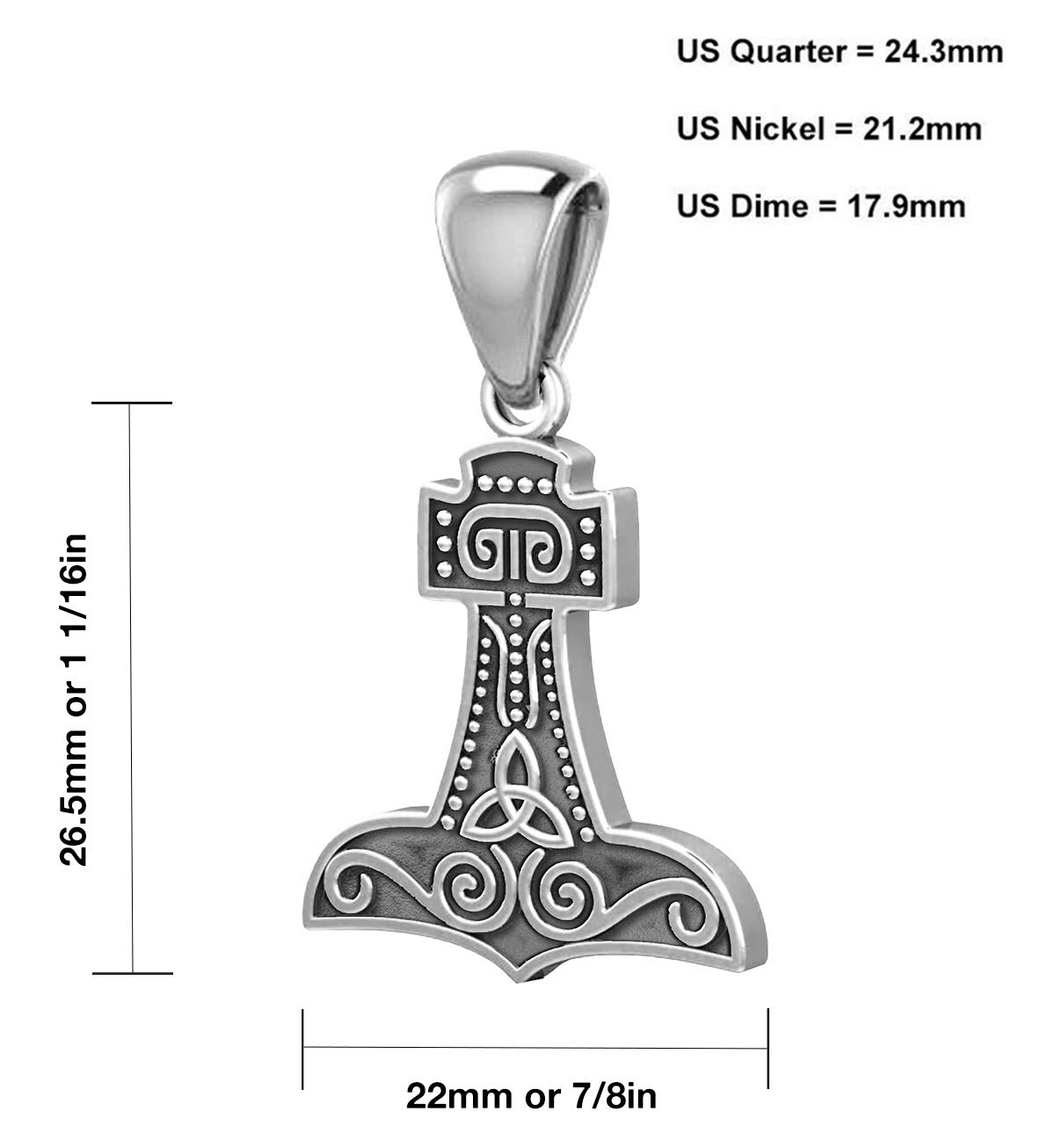 925 Sterling Silver Thor's Hammer Pendant Necklace - 26.5mm Viking Jewelry for Men & Women - Perfect for Norse Mythology Lovers, Cosplay & Everyday Wear