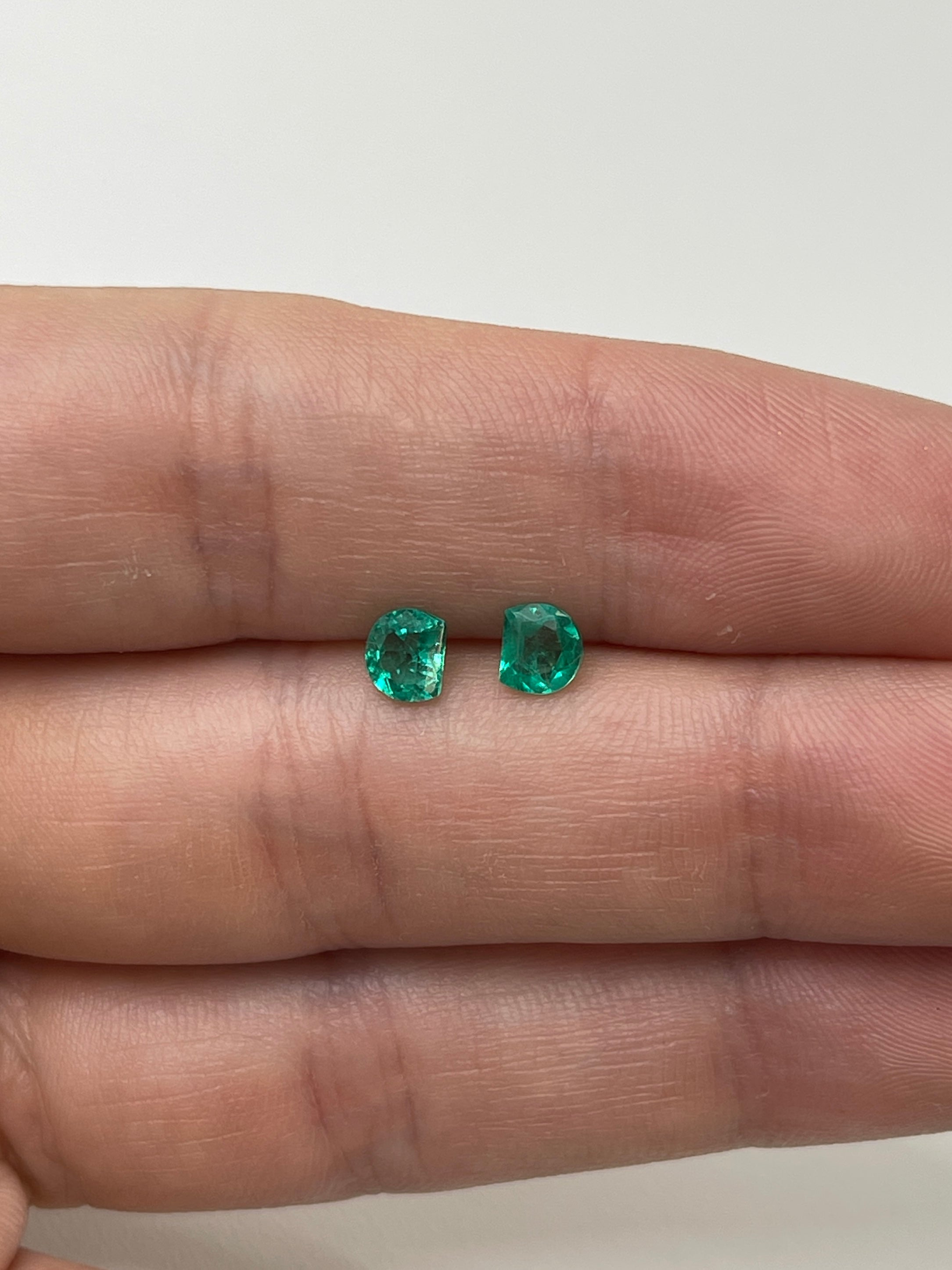 0.80tcw 5x4mm Matching Pair Natural Green Colombian Loose Emerald Half Moon Cut Gemstones for Jewelry Making & Engagement Rings