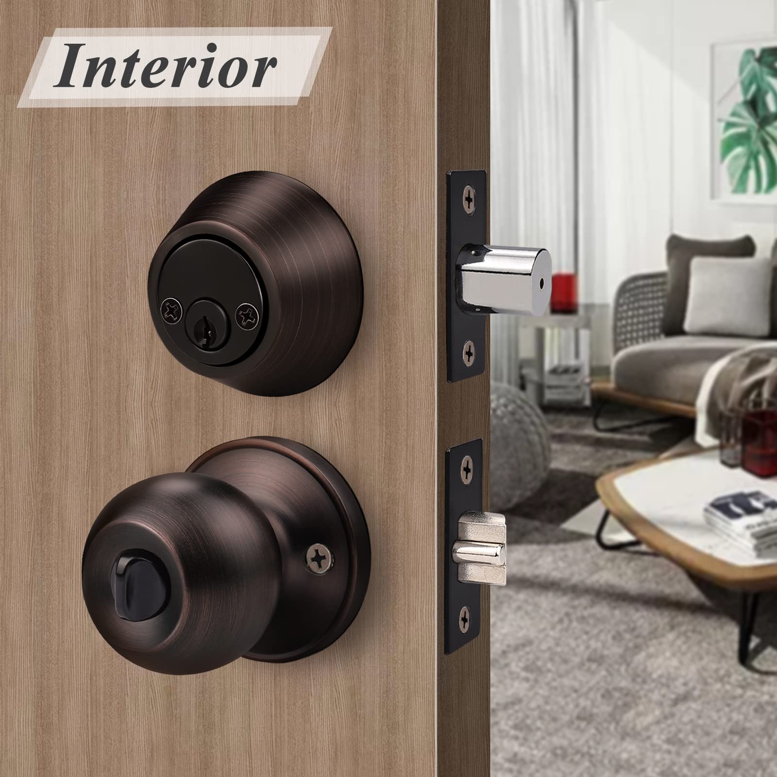 Probrico 5-Pack Oil Rubbed Bronze Door Knob & Deadbolt Sets - Keyed Alike Entry Handlesets for Front Doors, Interior & Exterior Use | Durable Hardware for Homes, Offices & Contractors | Secure Your Main Entrance & Interior Spaces