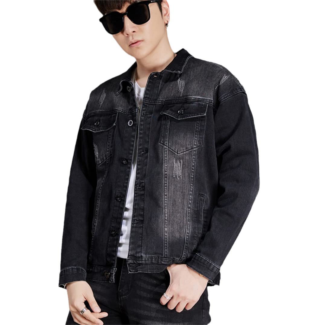 Men's Black Embroidered Denim Jacket & Jeans 2-Piece Set - Slim Fit Cowboy Cargo Work Outfit Matching Suit for Casual Wear, Western Style, and Outdoor Adventures