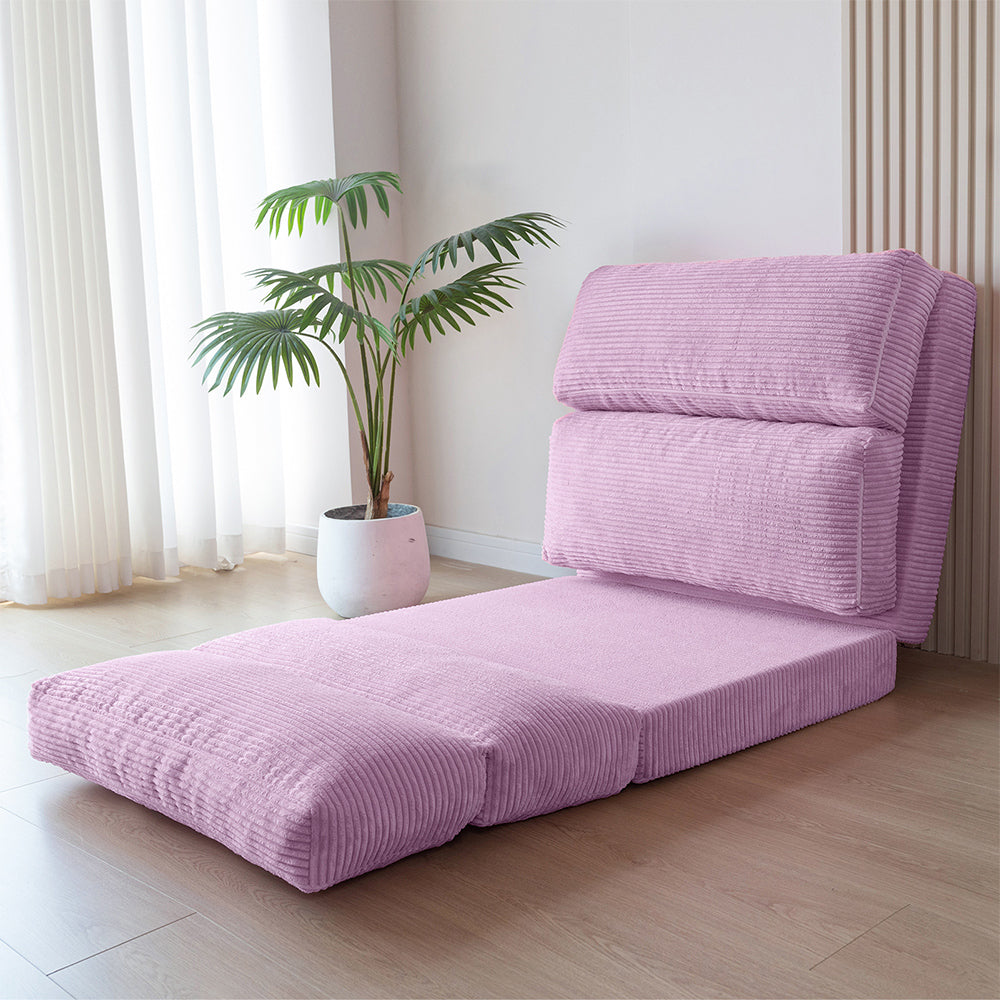 MAXYOYO Corduroy Bean Bag Folding Sofa Bed - Extra Wide Foldable Floor Mattress in Purple | Perfect for Living Room Lounging, Guest Bed & Dorm Room Comfort