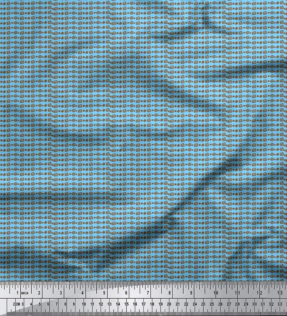 Soimoi Moss Georgette Blue Fabric by The Yard - 42 Inch Wide Aztec Geometric Printed Material for Dresses, Curtains & Home Decor | Tribal Contemporary Fusion Fashion Fabric