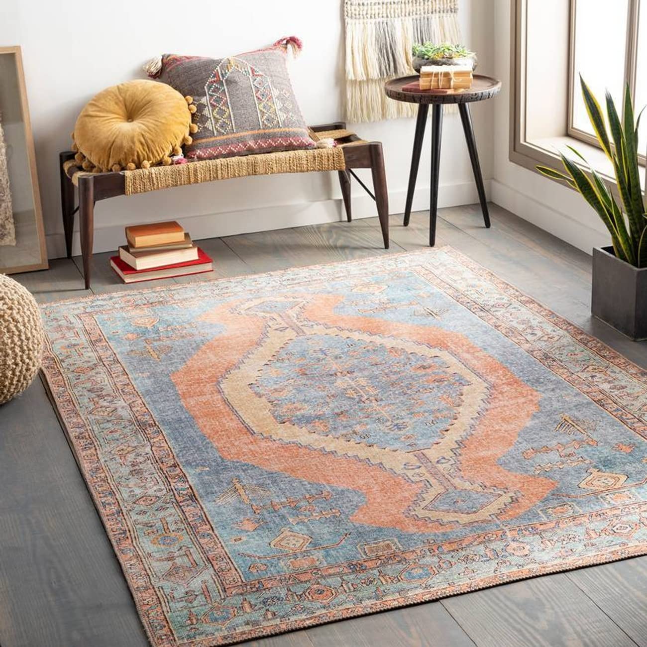 Mark&Day Washable Area Rugs 8x10 Traditional Medium Gray Rug - Machine Washable Living Room Carpet, Bedroom Rug, Kitchen Floor Mat (7'10