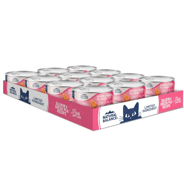 Natural Balance Limited Ingredient Salmon & Green Pea Recipe Canned Cat Food - Grain Free, Hypoallergenic Wet Cat Food for Sensitive Stomach - Perfect for Indoor Cats & Kittens with Food Allergies