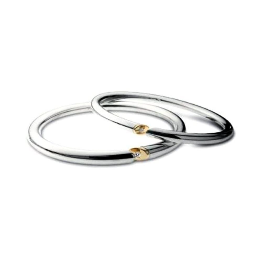 Sterling Silver & 9ct Gold Diamond Slice Bangle Bracelet - Elegant Stackable Jewelry for Women, Perfect for Weddings, Anniversaries & Everyday Wear