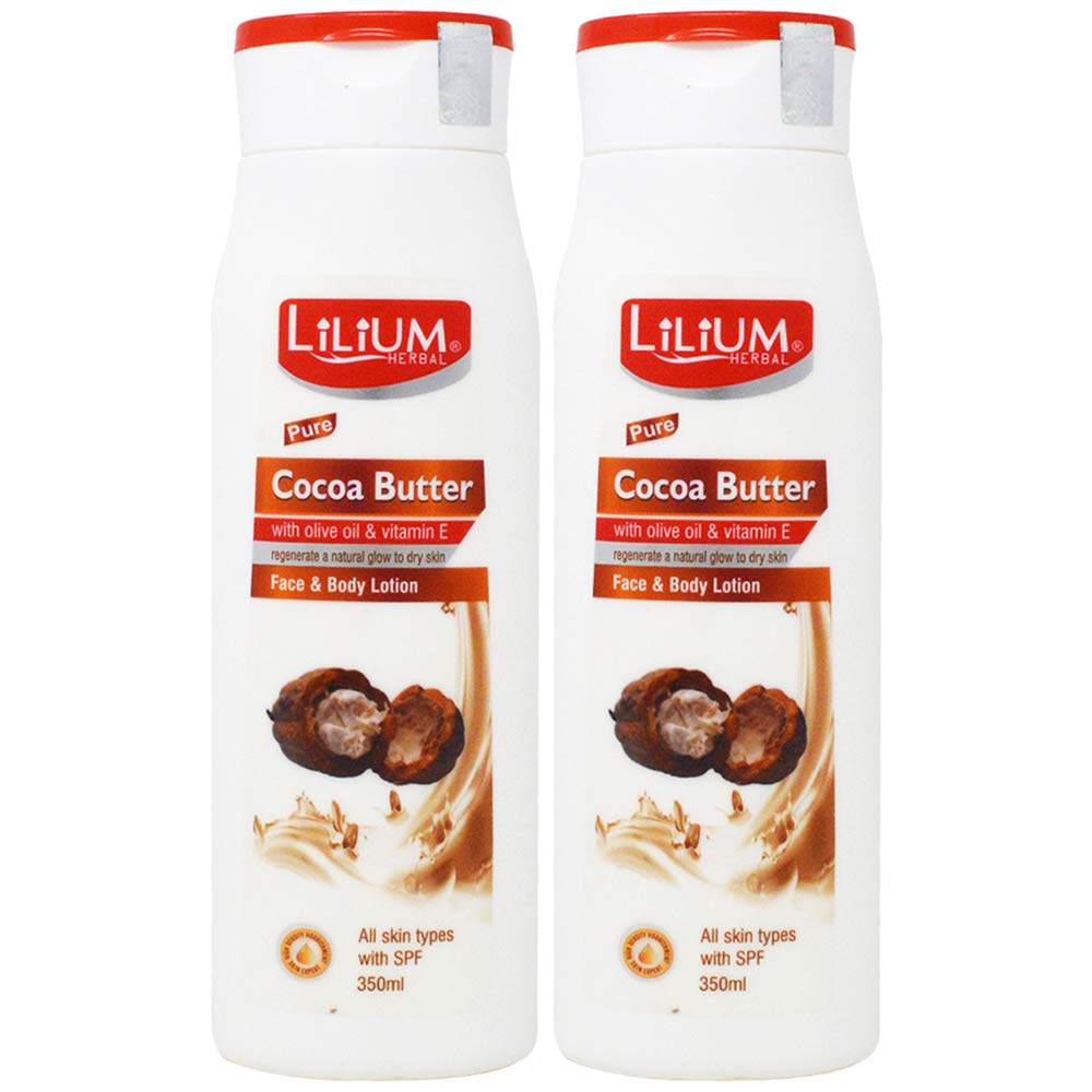 Lilium Herbal Cocoa Butter Face & Body Lotion 350ml (Pack of 2) - Hydrating & Natural Glow Moisturizer with SPF, Anti-Aging & Antioxidant Defense for All Skin Types | Non-Greasy Formula for Radiant Skin | Perfect for Daily Use, Travel & Dry Skin Care
