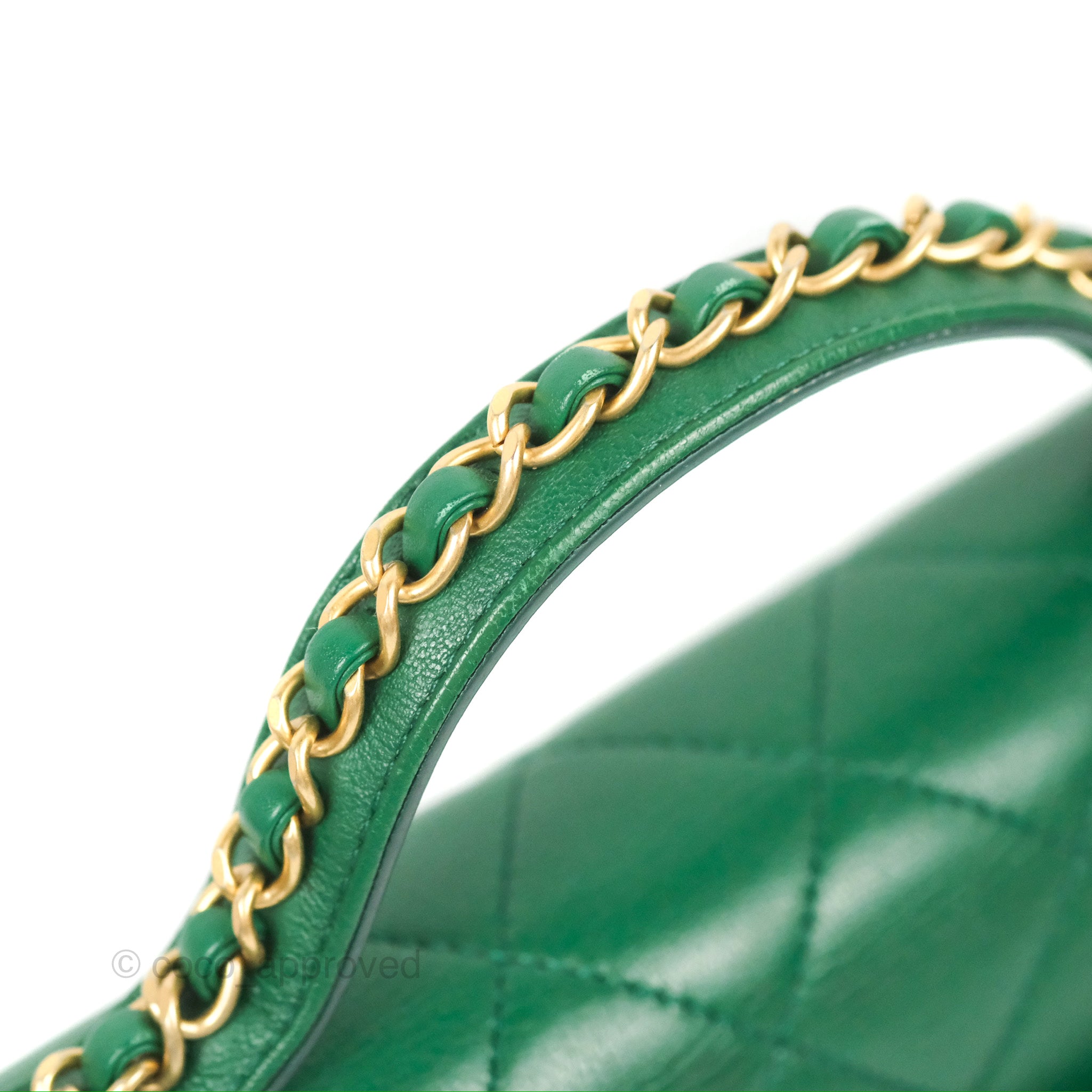 Chanel Chain Infinity Top Handle Bag - Green Lambskin Leather with Aged Gold Hardware - Luxury Crossbody Shoulder Bag for Women, Perfect for Parties, Weddings & Evening Events