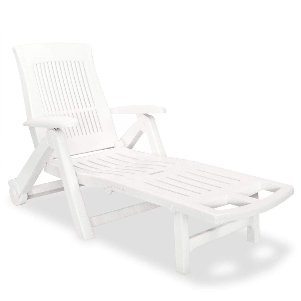 Tikarti Adjustable Sun Lounger with Removable Footrest - White Plastic Outdoor Chaise Lounge for Poolside, Beach, Patio, and Backyard Relaxation