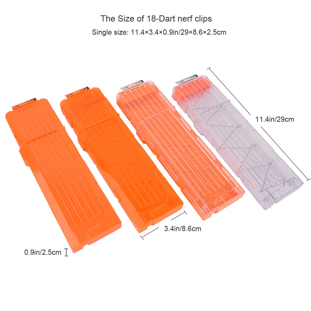 Soft Bullet Clips 18-Darts Quick Reload Magazine for Nerf Toy Dart Guns - 4 Pack Transparent Orange - Perfect for Nerf Battles, Target Practice & Kids Outdoor Play