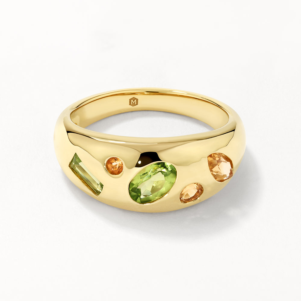 Peridot Multi Gemstone Curve Gypsy Ring in Gold - Elegant Bohemian Jewelry for Women, Perfect for Weddings, Parties & Everyday Wear