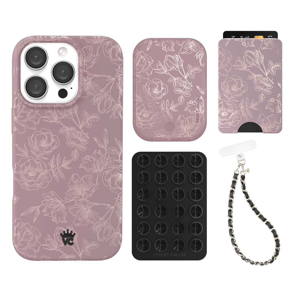 Dusty Rose Chrome iPhone Case with Wallet Holder - Slim Protective Cover for iPhone 13/14/15 Pro Max - Perfect for Everyday Use, Travel, and Hands-Free Convenience