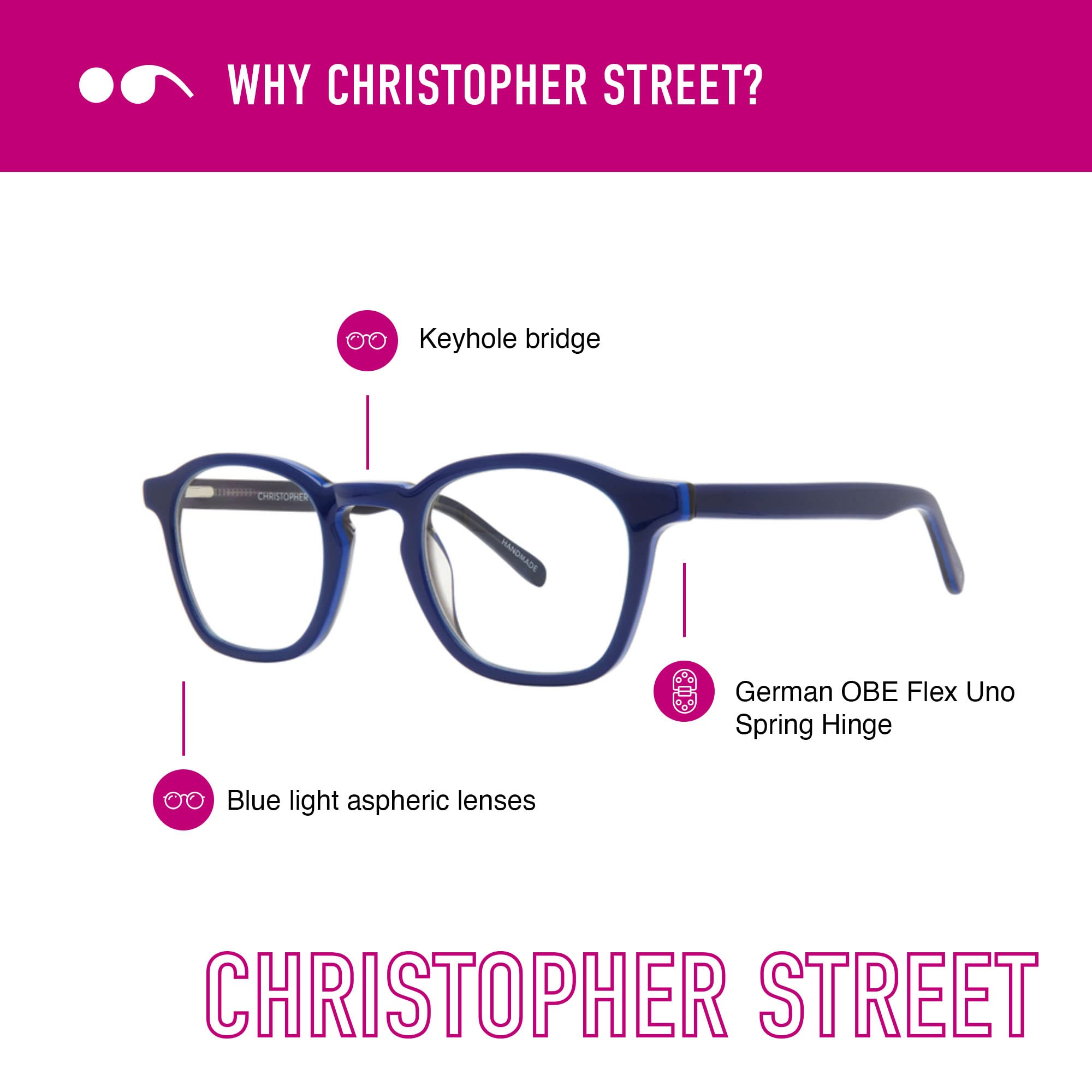 Scojo New York Christopher Street Blue Light Blocking Reading Glasses - Handmade Scratch-Resistant Readers for Women & Men - Perfect for Computer Use, Reading & Screen Time