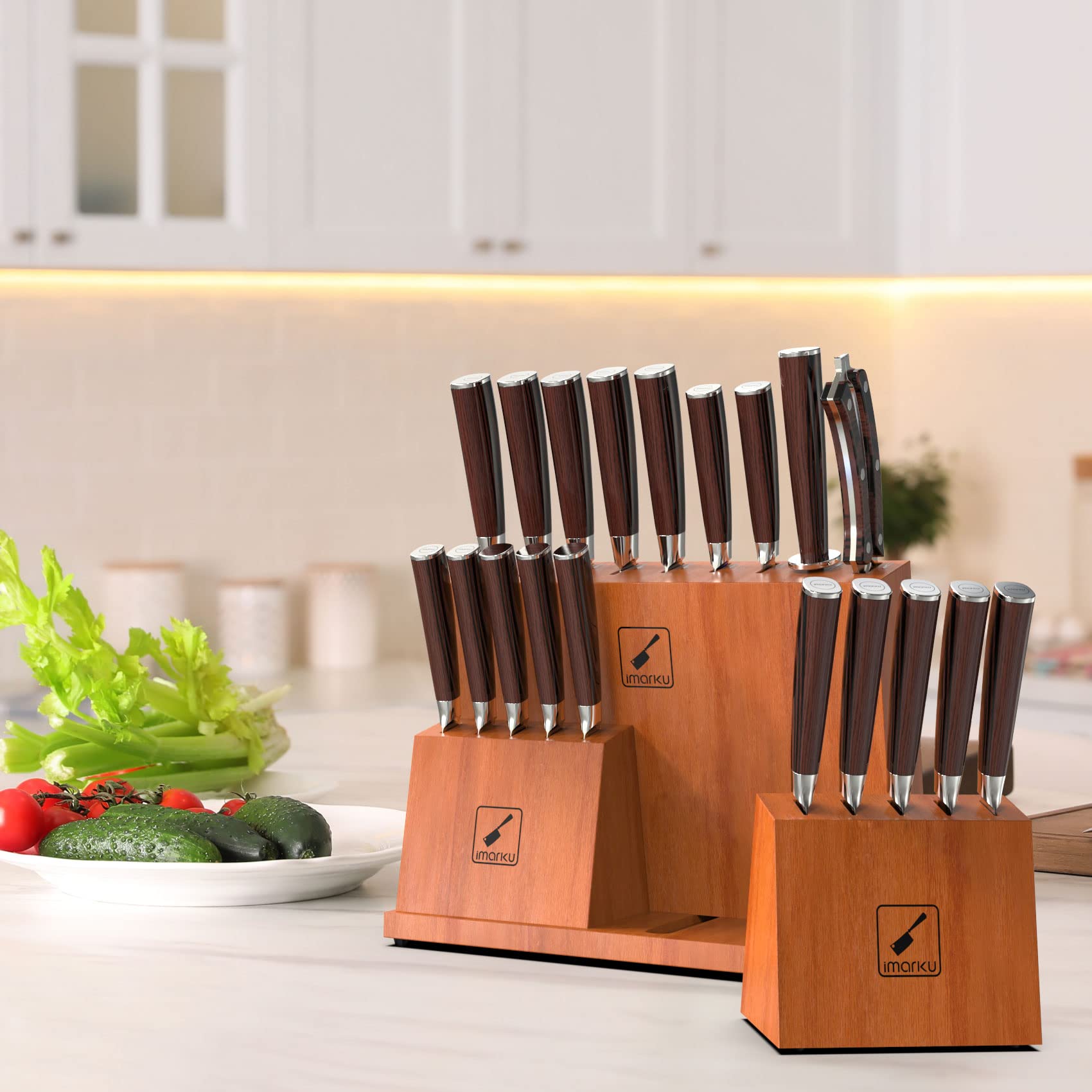 Premium 20-Piece Japanese High Carbon Steel Kitchen Knife Set with Wooden Block & Steak Knives - Professional Chef Knives for Cooking, Slicing, Chopping - Perfect Gift for Home Chefs & Culinary Enthusiasts