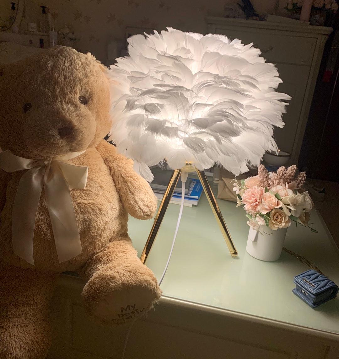 Elegant Goose Feather Table Lamp - Soft Warm White Light for Bedroom, Living Room & Office Decor - Perfect for Cozy Nights & Relaxing Ambience