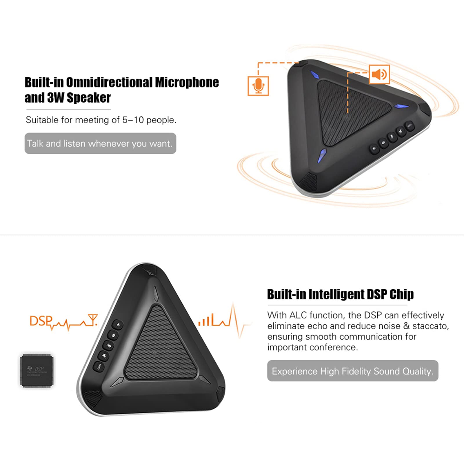 YIWENG MST-A1S USB Conference Speakerphone with 360° Omnidirectional Microphone - Compatible with Skype, Zoom, Teams for PC, Laptop & Smartphones - Ideal for Home Office, Remote Work & Online Meetings