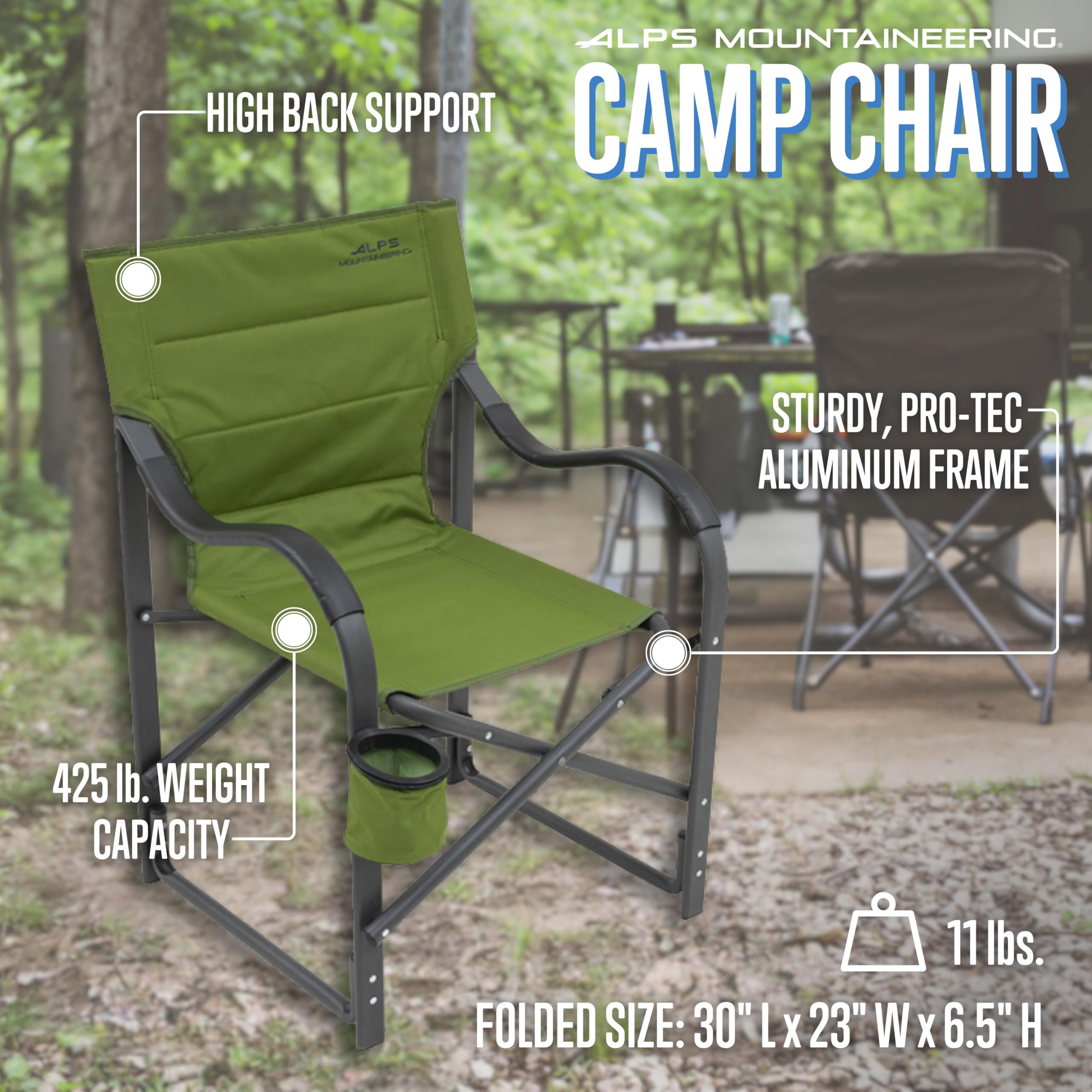 ALPS Mountaineering Camping Chair for Adults - Heavy Duty Folding Chair with Padded Polyester Fabric, Sturdy Aluminum/Steel Frame & Tall Back Support - Perfect for Outdoor Camping, Hiking, Backpacking, Beach & Picnics