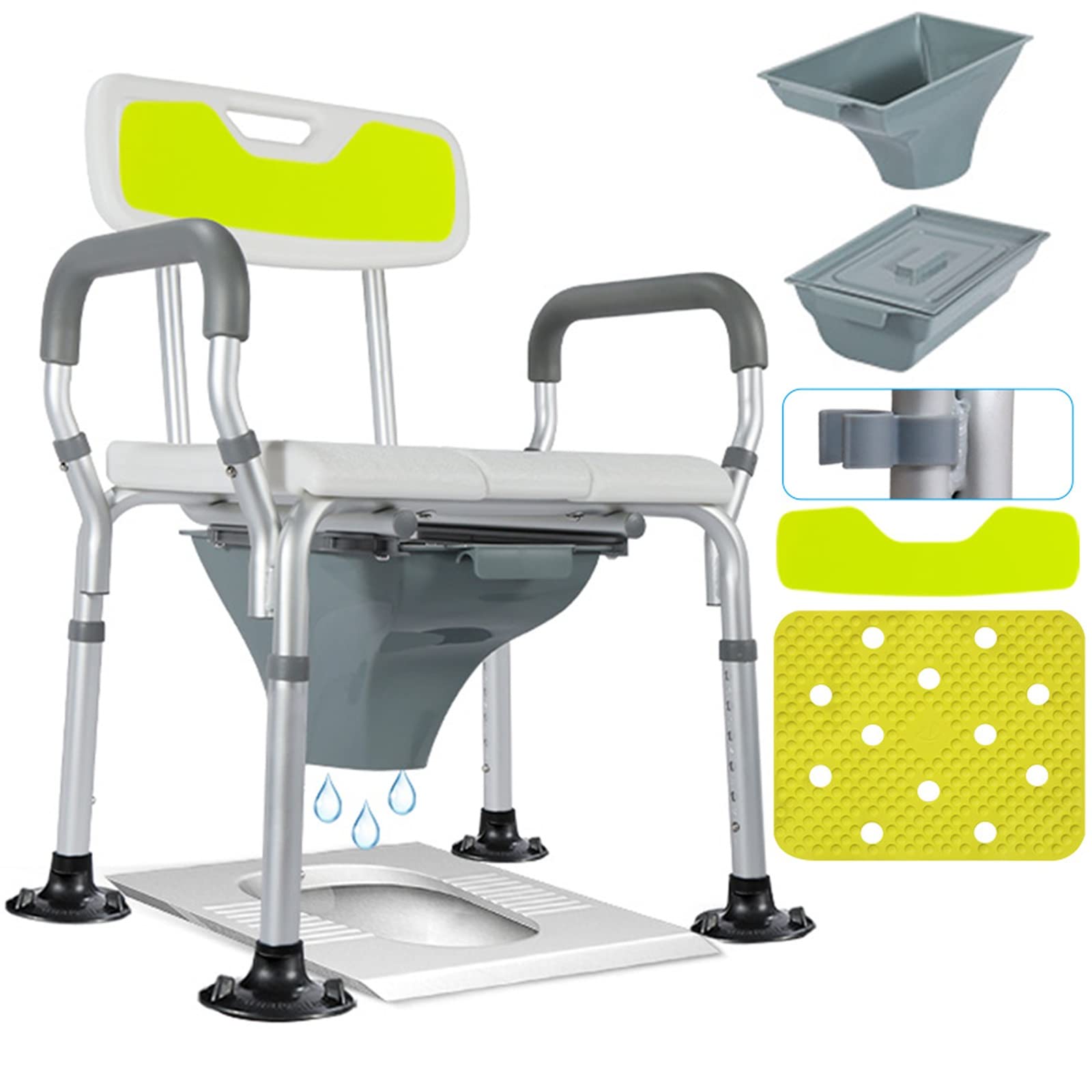 **Adjustable Shower Chair with Arms & Back for Elderly - Non-Slip Rubber Tips, Medical Bedside Commode & Raised Toilet Seat (3-in-1) - Ideal for Seniors, Disabled & Post-Surgery Recovery (Color: C)**