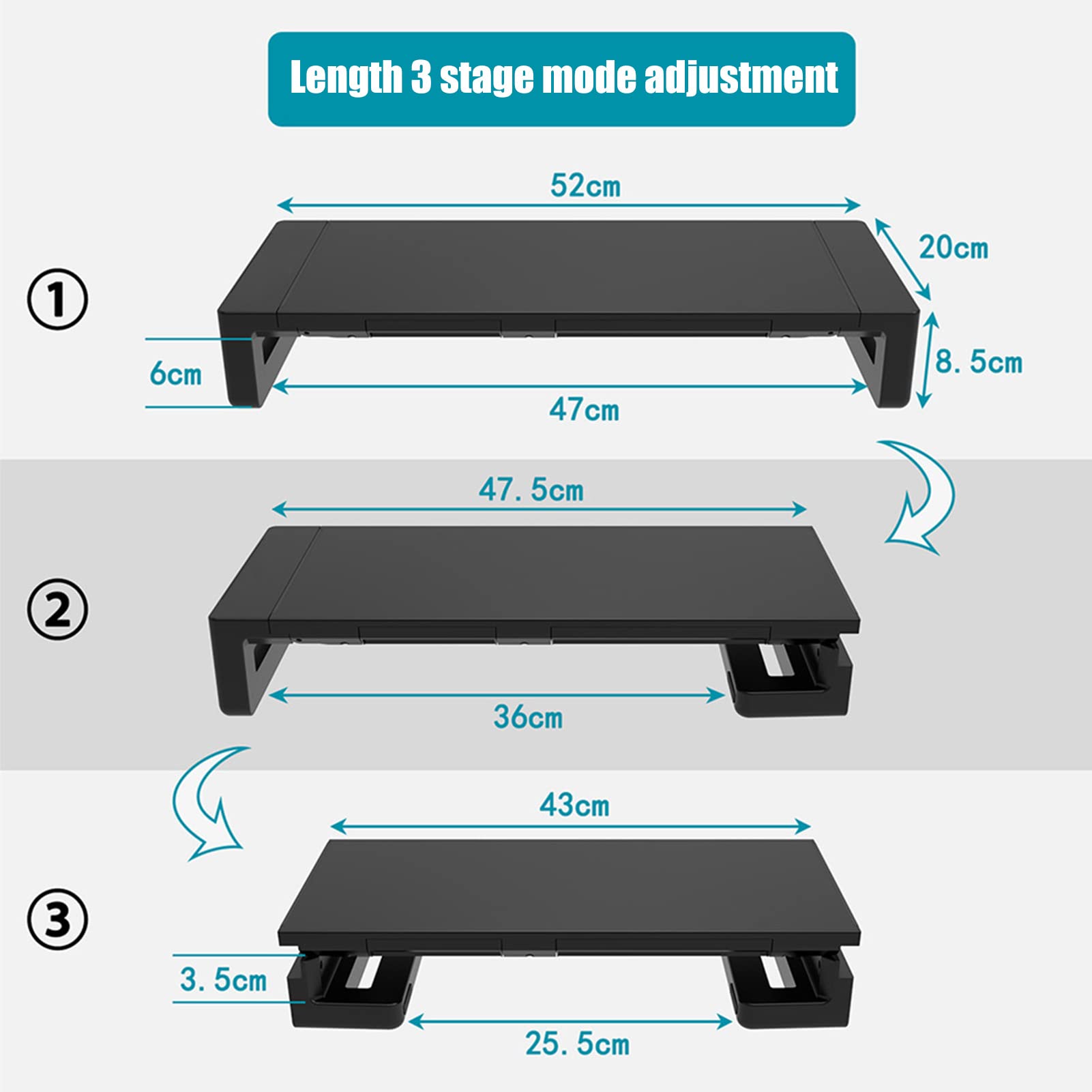 Akozon Adjustable RGB Monitor Stand Riser with USB 3.0 Charging, Foldable Desktop Organizer with Storage Box & Phone Holder for PC, Laptop, and Computer - Perfect for Home Office and Gaming Setups
