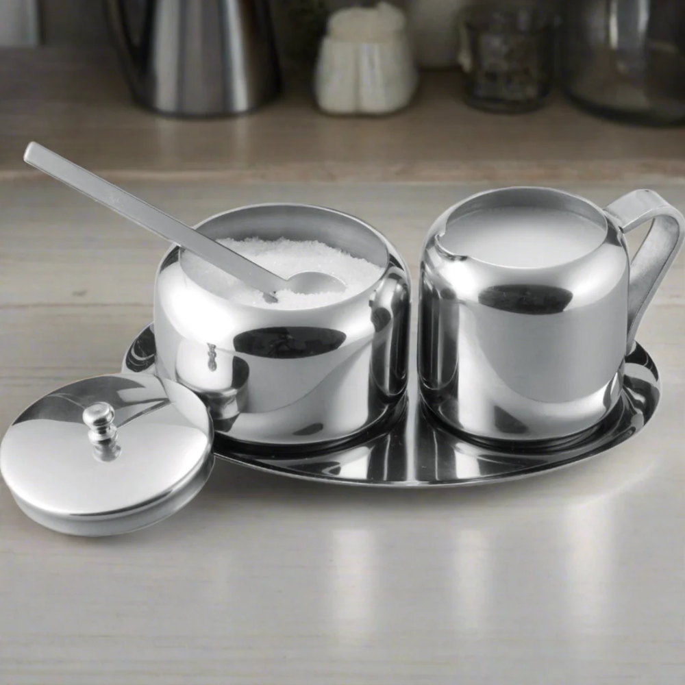 Cuisinox 5-Piece Cream and Sugar Caddy Set - Stainless Steel Coffee & Tea Serving Tray for Home, Office, and Restaurants