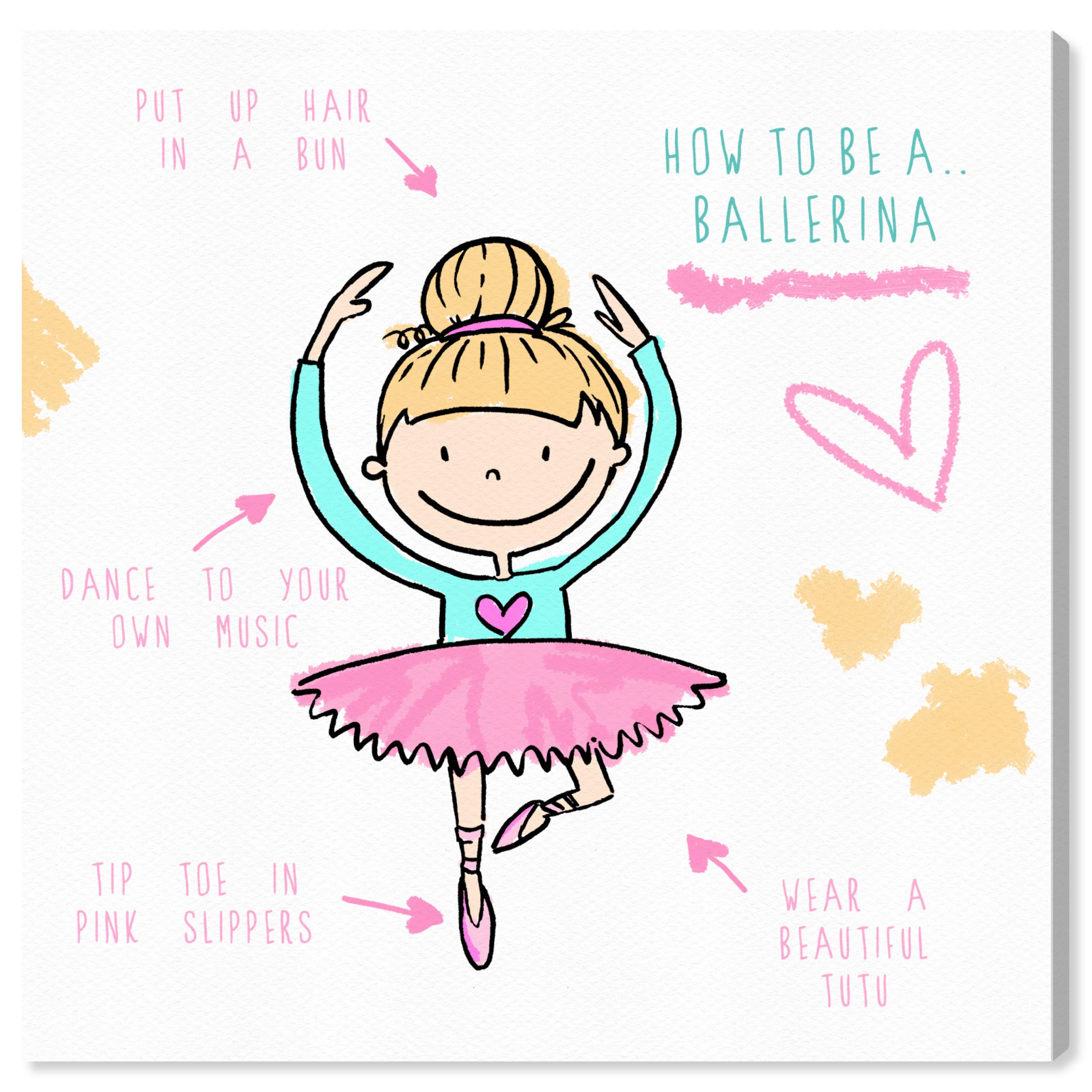 Oliver Gal Artist Co. 'How to Be a Ballerina' Wall Art Canvas Print - 30x30 Inches Pink & Green Home Decor - Perfect for Nursery, Bedroom or Dance Studio Decorations