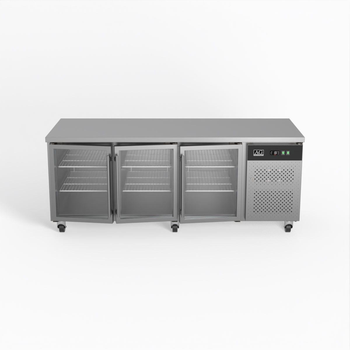 Commercial Glass Door Refrigerator - 3 Door Under Counter Display Fridge with 800mm Depth for Restaurants, Cafes & Retail Stores