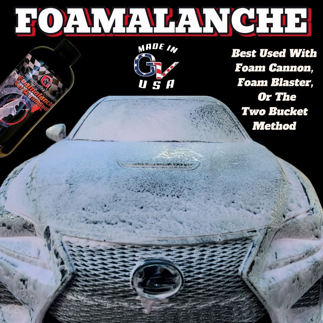 GV Automotive Foamalanche 16 oz Car Wash Soap - High Foam Formula for Foam Guns, Foam Cannons & Pressure Washers - Perfect for Deep Cleaning & Detailing