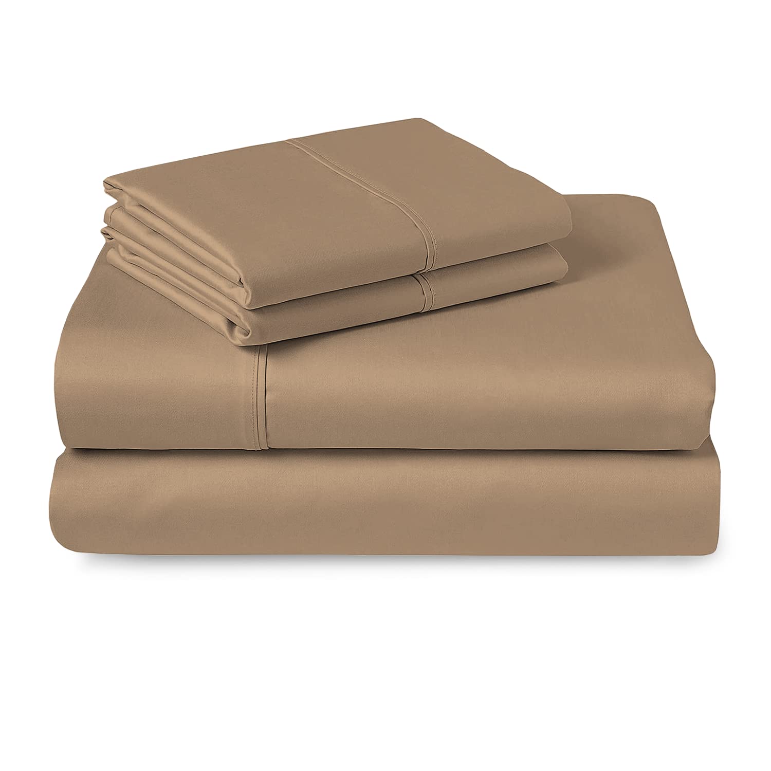400 Thread Count 100% Long Staple Cotton Sateen Sheet Set - Short Queen Size, Ginger Brown, Fits Up to 15
