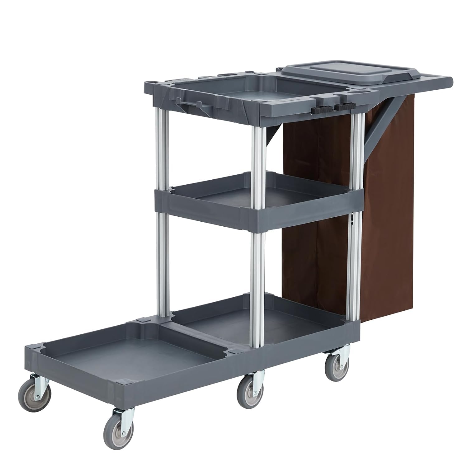 Commercial 3-Shelf Janitorial Cleaning Cart with Wheels, Cover & Vinyl Bag - Heavy Duty Housekeeping Cart for Hotels, Schools, Stores & Offices | Ideal for Daily Cleaning, Custodial Work & Facility Maintenance