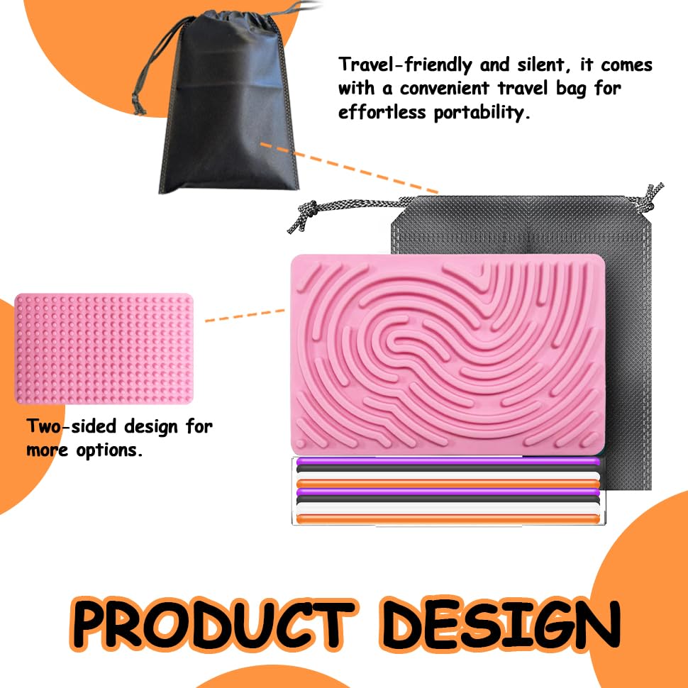 Sensory Fidget Board for Kids & Adults - Quiet Stress Relief Toy for Anxiety, ADHD, Autism - Portable Travel Sensory Activity Board with 20 Strings & Carry Bag (Pink) - Perfect for Classroom, Office, Travel & Home Use