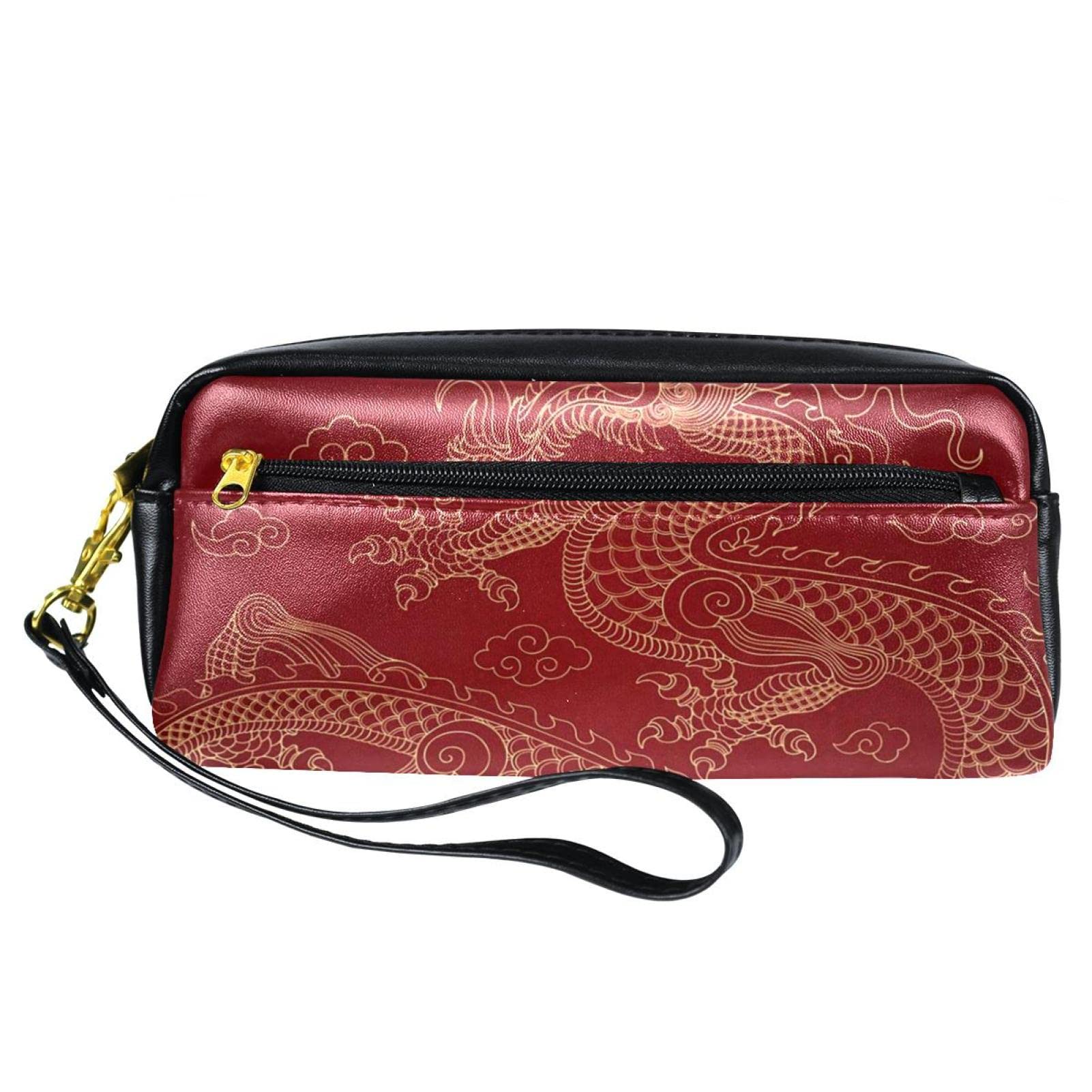 Premium Pencil Case for School & Office - Portable Pen Pouch Organizer with Dragon Pattern Design - Perfect for Students, Artists & Professionals (Red)