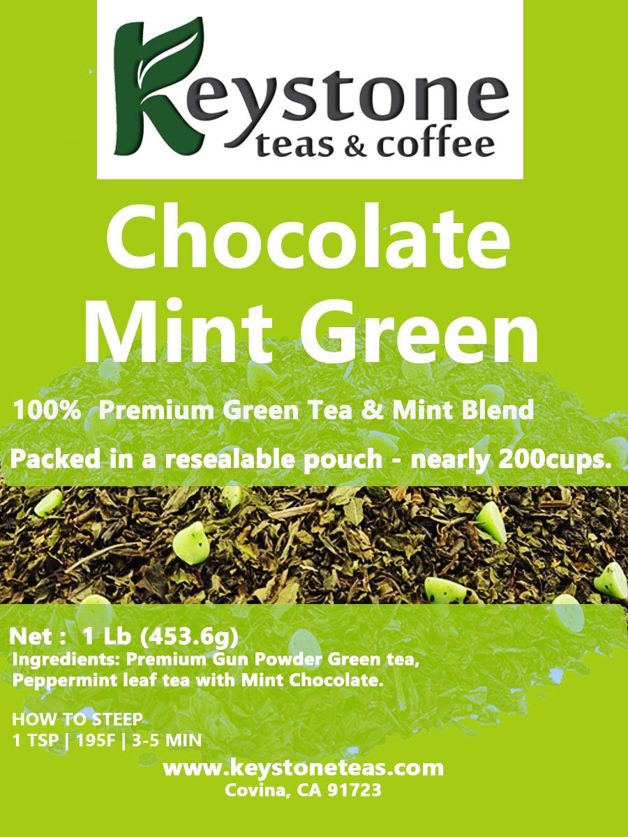 Premium Chocolate Mint Gunpowder Green Tea Leaves with Peppermint - 1Lb (160 Cups) by Keystoneteas | Refreshing Herbal Tea Blend for Relaxation, Afternoon Boost & Weight Loss