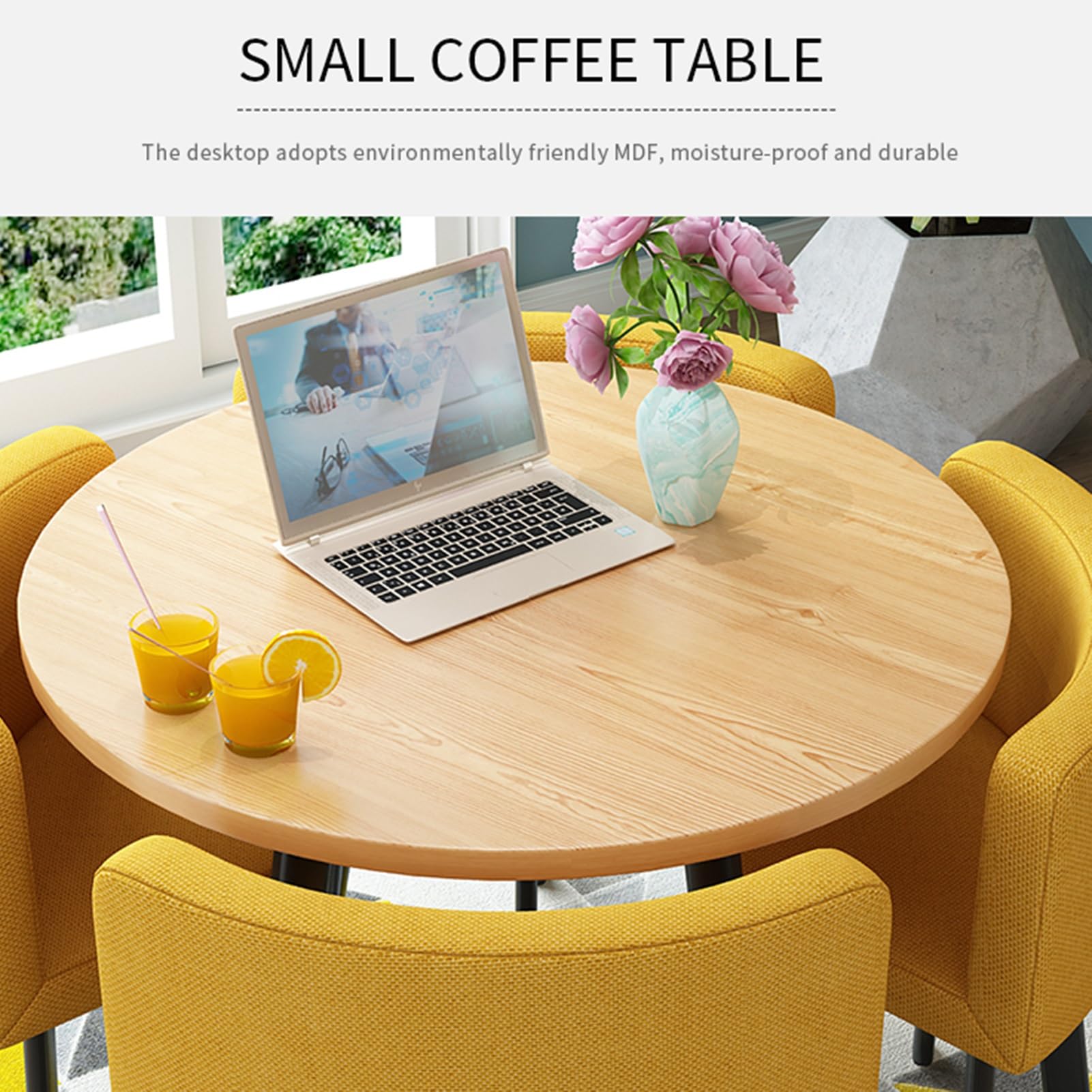 HARELA Modern Round Dining Table and Chair Set for Office Reception, Cafe, Balcony, Living Room - Small Conference Table for Meetings, Shops, and Sales Offices (Black) - Perfect for Home, Office, and Commercial Spaces